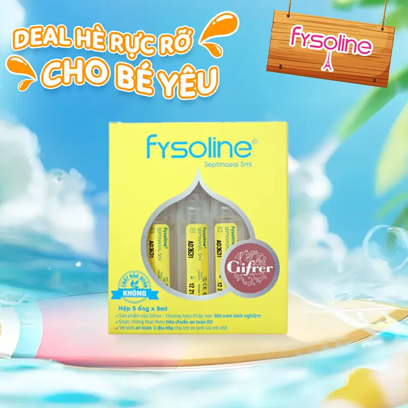 Nước muối sinh lý Fysoline Septinasal Pháp  hỗ trợ giảm sổ mũi cho bé hộp Vàng 5 ống x 5ml