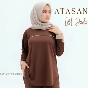 FX - Kaos Polos Atasan Wanita Oversized Fit List Bahan Spandex Knit Casual Desain Polos Nyaman