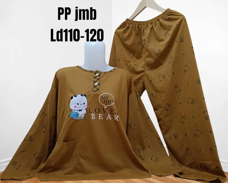 Set PP Baju Tidur Kaos Lengan Panjang Dan Celana Panjang Jumbo Babydoll Wanita 3XL LD 110-120cm Busui Kancing 1