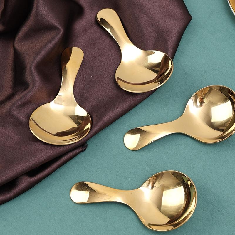1Pc Stainless Steel Short Handle Round Head Spoon Teaspoon Dessert ...