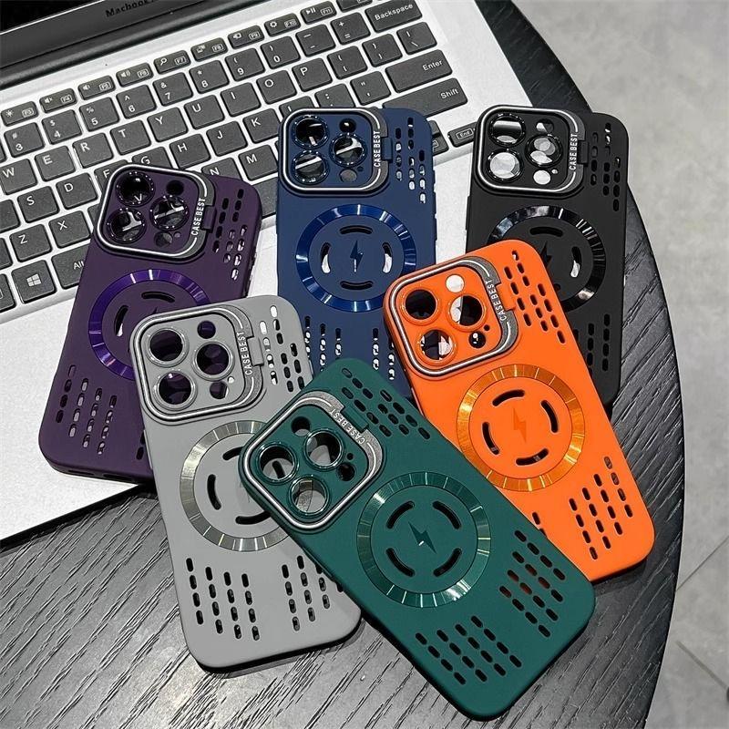 【bán chớp nhoáng Ốp điện thoại di động từ tính rỗng, ốp bảo vệ điện thoại di động tản nhiệt thoáng khí, bảo vệ ống kính có giá đỡ, chống rơi và chống sốc, silicon dẻo phù hợp với iPhone 11 12 13 14 15 16 17 Pro Max Plus AIR [X006]