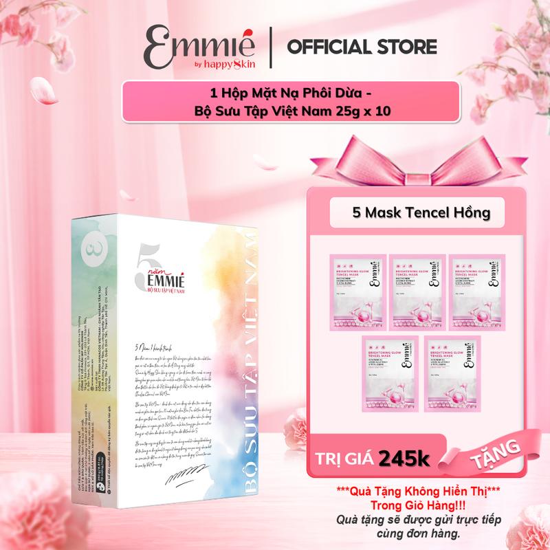 [DEAL ĐỘC QUYỀN ] [ MUA 10 TẶNG 5] Hộp 10 mặt nạ sinh học phôi dừa siêu tinh chất Emmié by Happyskin - Bộ sưu tập Việt Nam 25g x 10