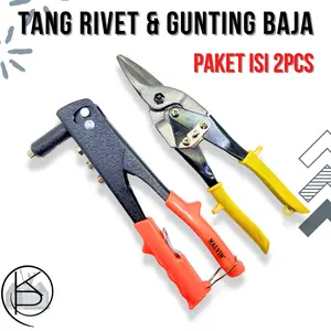 Paket !! Set 2 Pcs Tang Rivet Gunting Holo Gunting Baja Ringan / Tang Ripet Hand Rivet 2.4 - 4.8 Tembakan Paku