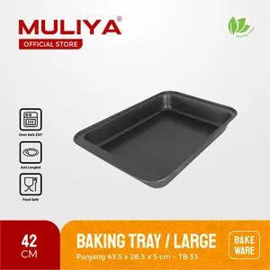 MULIYA Loyang Persegi Panjang 435x285x50 mm Hitam Anti Lengket Carbon Steel Oven Safe 230°C Cocok untuk Kue Lasagna & Roasted Chicken