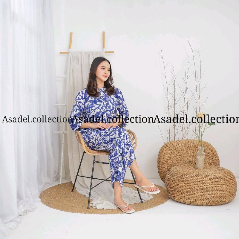 Asadel Anaya Set Rayon Adem Busui Setelan Celana Motif Ibu Muslim Nyaman Panjang 5
