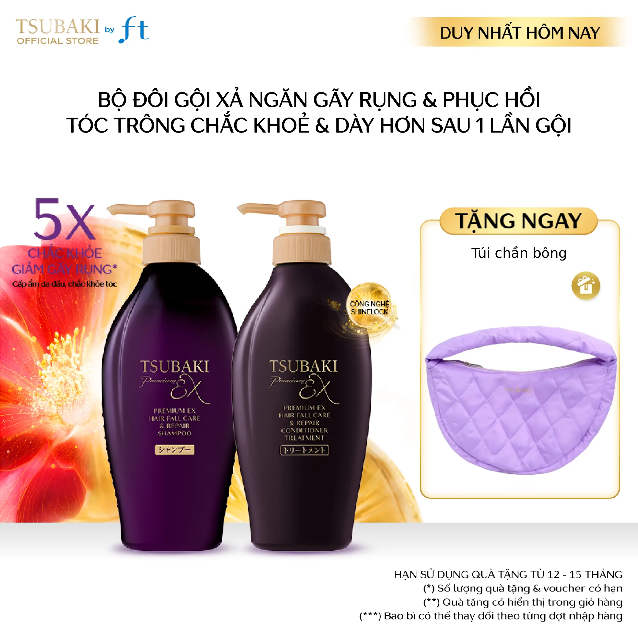 Bộ đôi Gội xả phục hồi & ngăn gãy rụng TSUBAKI PREMIUM EX HAIR FALL & REPAIR SHAMPOO & CONDITIONER 450MLX2