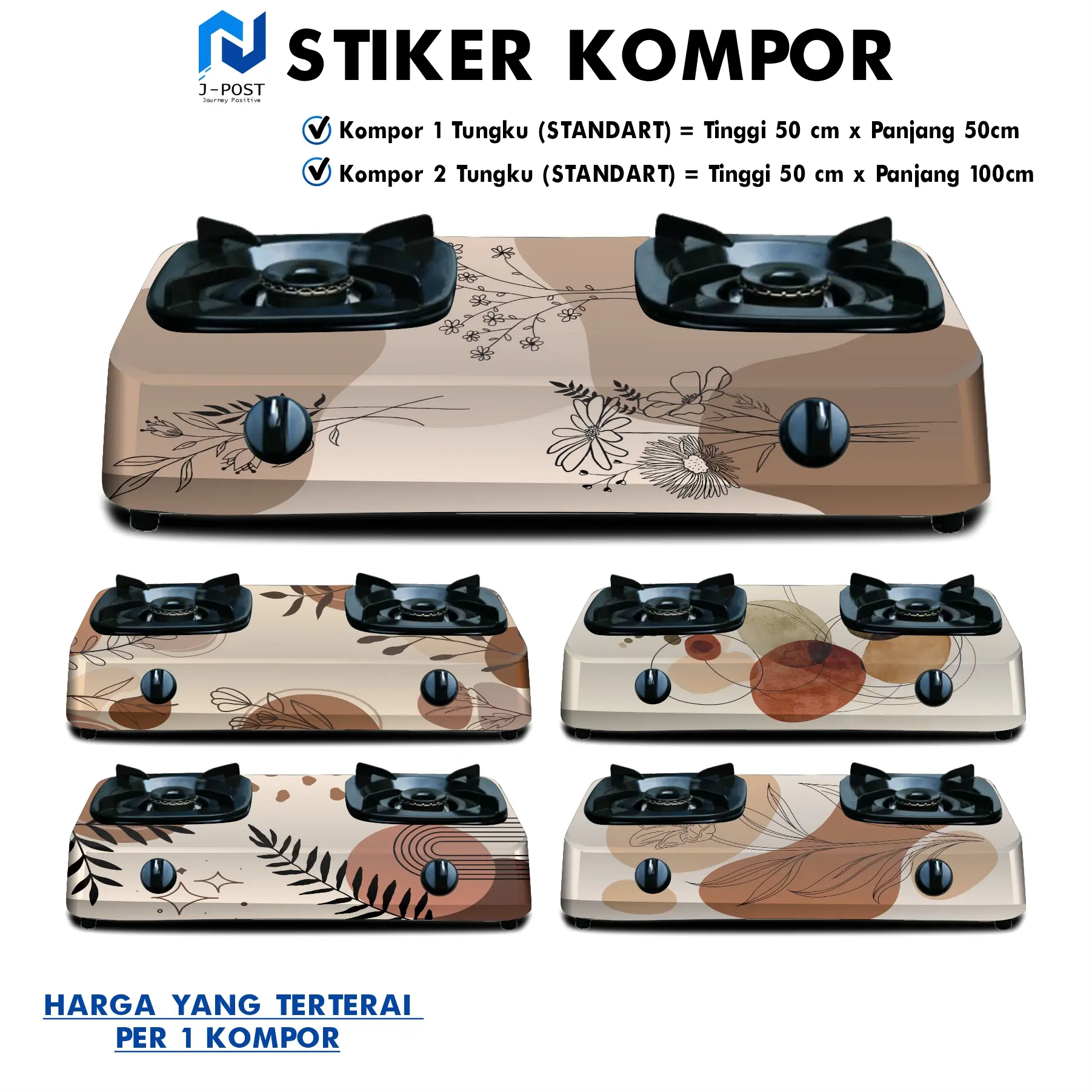 Stiker Kompor 1 Tungku dan Sticker Kompor 2 Tungku Motif Bunga Abstrak Aesthetic Anti Air Mudah Dipasang