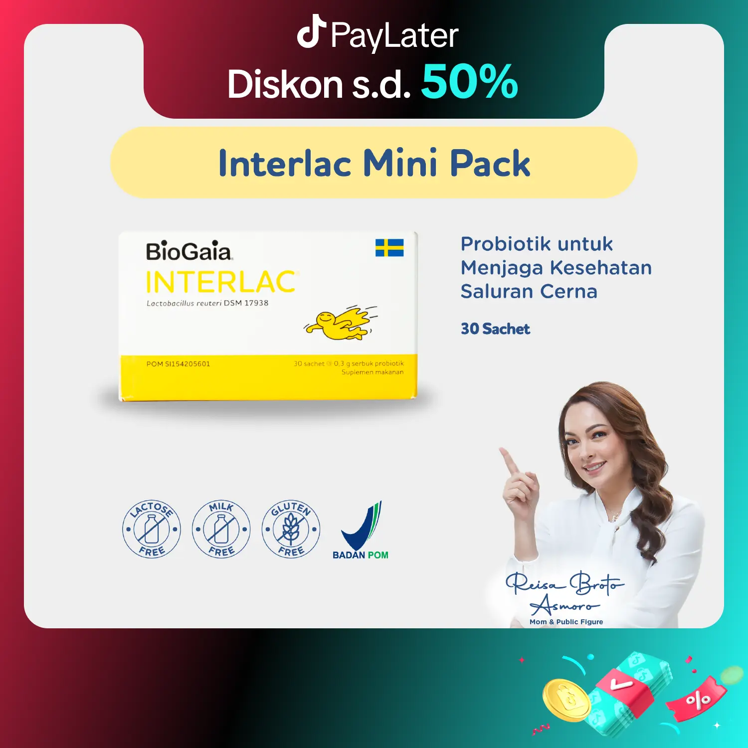 Interlac Probiotik Mini Pack 30 Sachet - Menjaga Kesehatan Saluran Pencernaan Anak