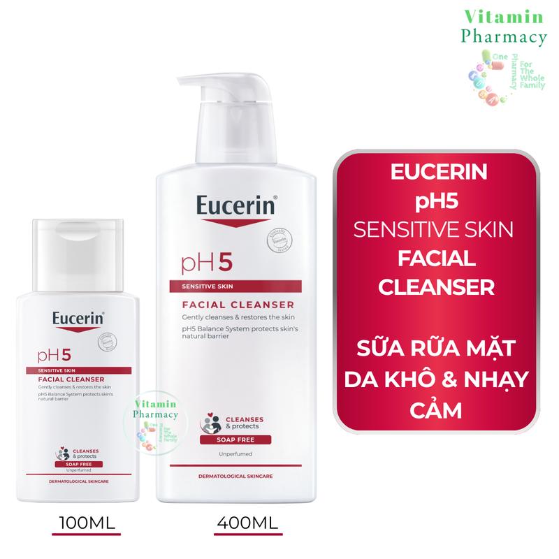 Sữa Rửa Mặt Eucerin PH5 Cho Da Nhạy Cảm 100ml & 400ml - Facial Cleanser Sensitive Skin SRM DỊU NHẸ