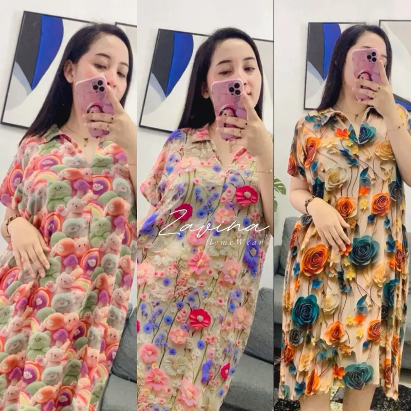 Kayla Dress Motif Kerah Rayon Premium Daster Motif Bumil dan Busui Daster Wanita Kekinian