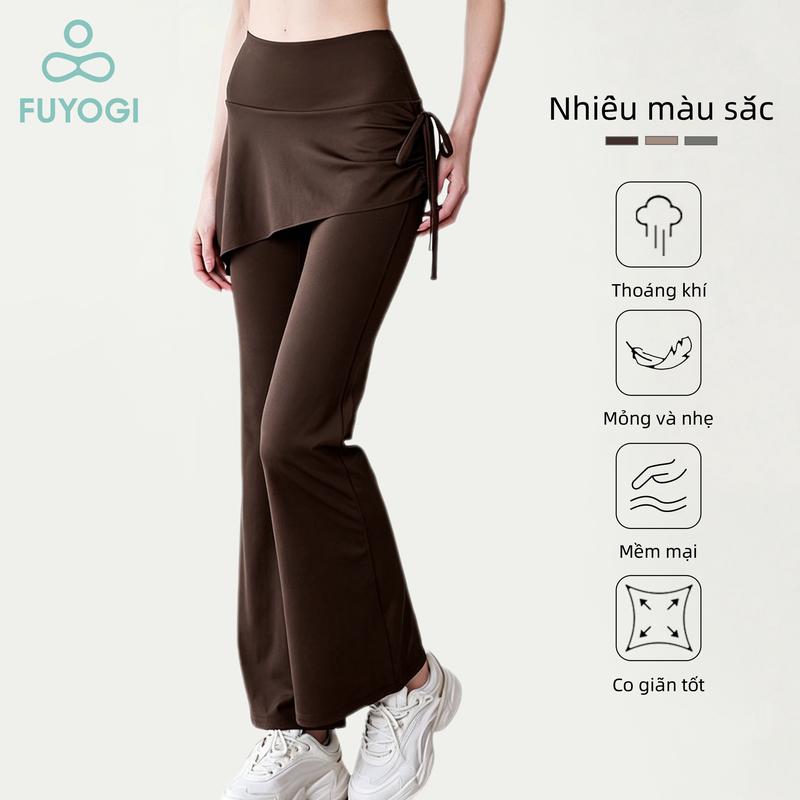 Quần Ống Loe Viền Chân Gân, FUYOGI, Vải Mượt Mà, Cạp Cao, Thích Hợp Cho Pilates, Yoga Và Các Hoạt Động Thể Thao, Dễ Dàng Di Chuyển