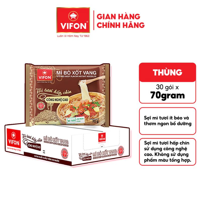 Thùng 30 Gói Mì Tươi Bò Sốt Vang Vifon 70gr – Quy cách đóng gói dễ sắp xếp