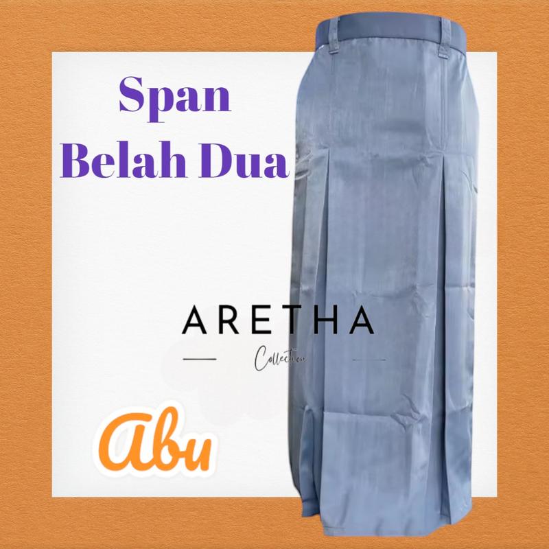 Rok SPAN BELAH DUA Depan Seragam Sekolah Kerja Hitam Putih Coklat Pramuka Biru SMP Abu SMA/SMK Panjang Rempel Formal - Karet, Merah Tebal Basic 6