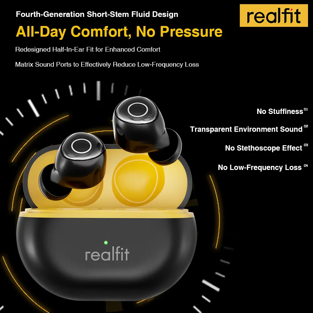 Tai Nghe Nhét Tai Nghe Bluetooth, Realfit F4 AI ANC, Khử Tiếng Ồn Chủ Động, Có Điều Khiển Mic, Ứng Dụng Điều Chỉnh EQ, Chế Độ Trò Chơi, Độ Trễ Thấp | BigBuy360 - bigbuy360.vn