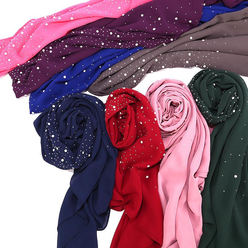 Malaysia Indonesia Pearl Chiffon material Baotou scarf rhinestone porcelain decorative fashion headscarf_voghion.com