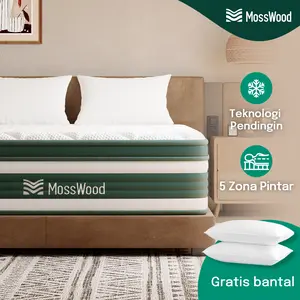 MossWood kasur Sistem Pegas Cerdas 5 Zona busa spons Pocket Spring tebal 30cm lantai matras anti lembab Free bantal Furniture