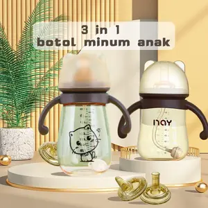 BAMBINO Pembelian Terbatas Botol Susu Bayi 3In1 Botol Minum Anak dengan sedotan 300ml 240ml BPA free Baby Newborn Infant Toddler Girls Boys Accessories Tumpah Children