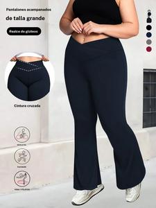 Pantalones acampanados elásticos de cintura cruzada para mujer de talla grande, pantalones casuales dulces, leggings ajustados de yoga, tela transpirable, múltiples colores