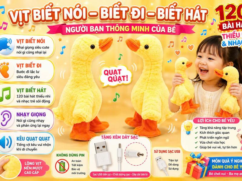 Vịt nhại giọng biết nói biết đi biết hát - Vịt vàng poka bông nhại tiếng kê