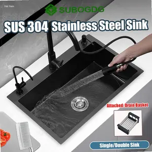 Subogdg Paket Kitchen Sink Hitam/Perak Wastafel Cuci Piring Stainless/Sink Cuci Piring Dengan Keran Tarik | Hot Item