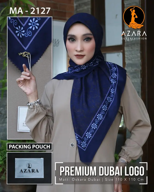 Jilbab Segi Empat Azara Motif Premium Dubai Logo Packing Zipplock / Kerudung Motif / Hijab Motif / Hijab Segiempat 1