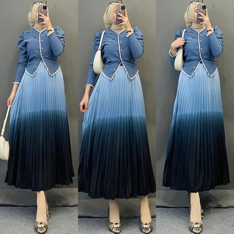 Ayucitra setelan echa fashion muslim oneset wanita kekinian terbaru Panjang Baju atasan bawahan 2