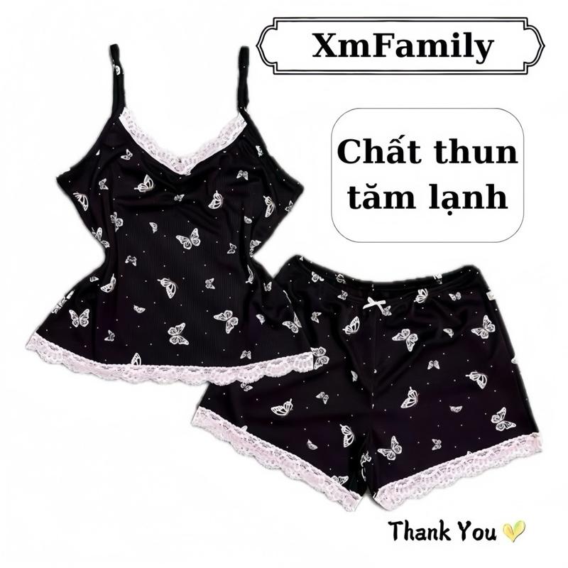Set bộ ngủ ÔM BODY XmFamily áo 2 dây phối ren nhúng ngực quần phối ren chất thun gân mịn mát đồ bộ ngủ 2 dây trendy
