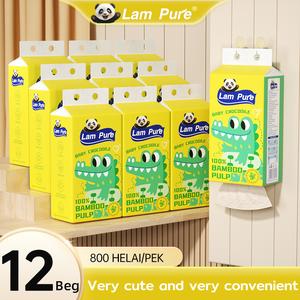 【12 Pek】Tisu Corak Panda Berpulp Buluh Asli 800 Lembar/Pek (120mmx175mm) | Pek Keluarga Eco-Friendly Tebal & Lembut, Boleh Terurai, Pembungkusan Besar