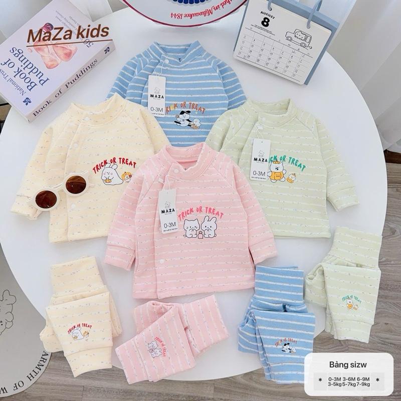  Bộ dài sơ sinh MAZA chất nỉ giữ nhiệt màu kẻ quần cạp cao cho bé 0-9m MZ.BD310 