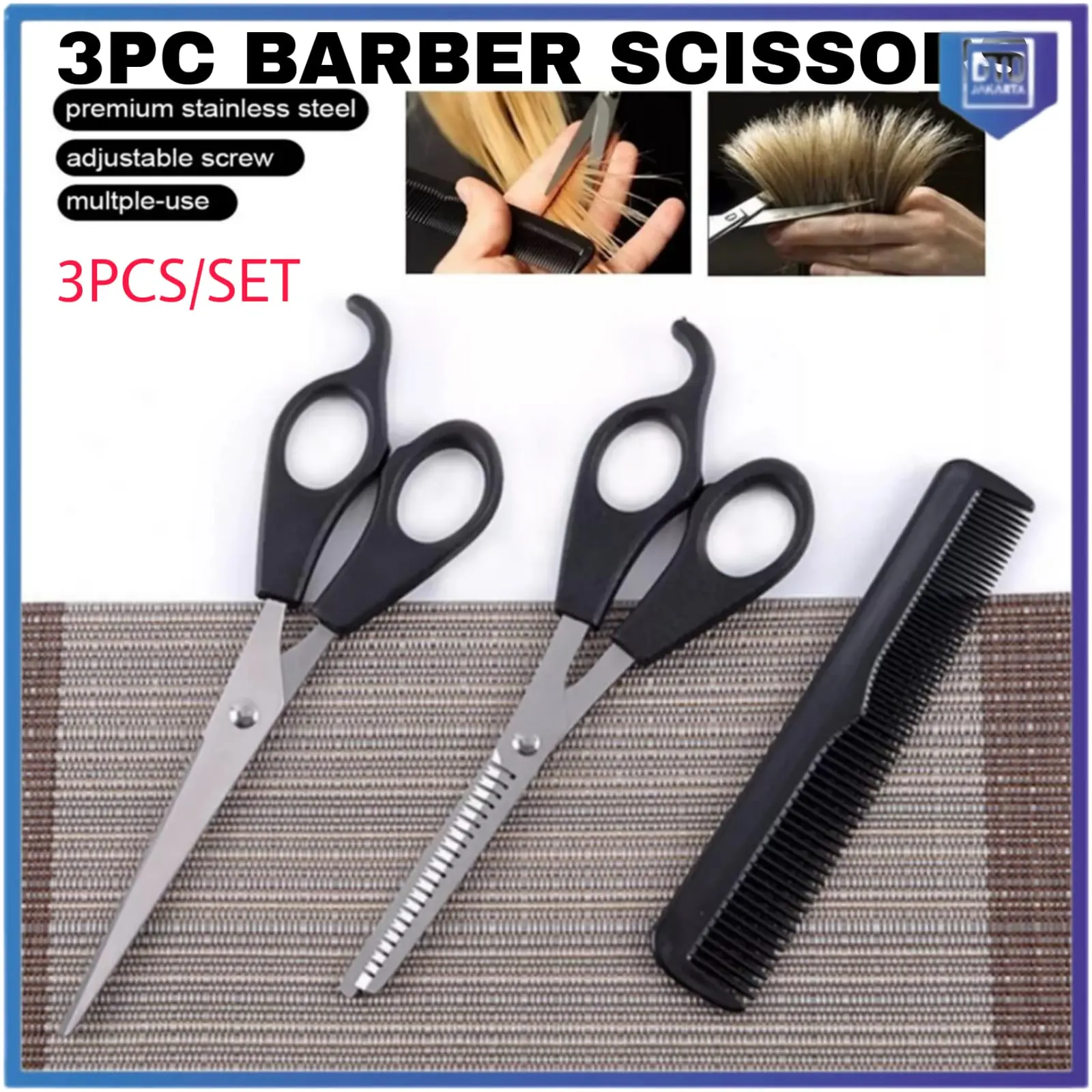 Gunting Rambut & Sasak Set 3 Pcs / Peralatan Styling Hair 3 in 1 Alat Potong Rambut
