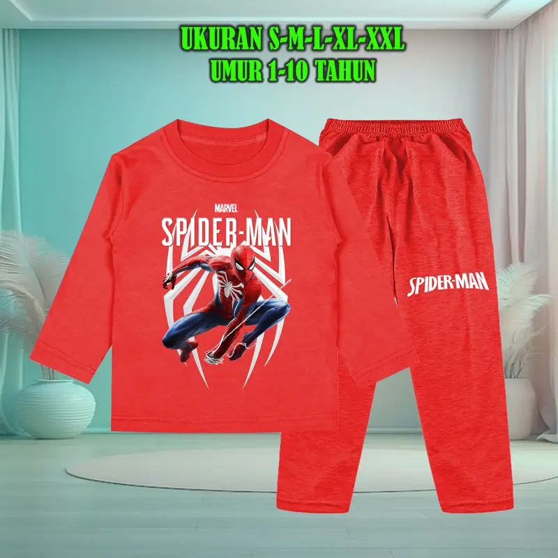 Setelan Baju Anak Tidur Gambar Spiderman Lengan Panjang dengan Sablon Berkualitas - Baju Anak Fashion laki Celana 4