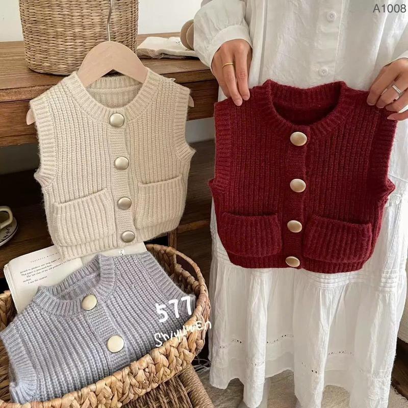 Hey Susie A1008- Áo Gile Len Cài Cúc Đỏ/Ghi Cho Bé Gái Size 9-19kg