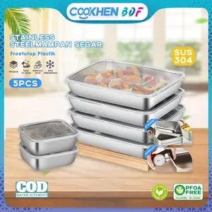 【COD】BDF Food Box Stainless Steel 304 Three Sizes Tahan Karat Tempat Stainless Ada Tutup/ Kotak Wadah Makanan Kulkas