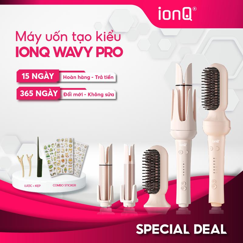 Máy uốn tóc làm xoăn tự động ionQ Wavy Pro 2 đầu uốn 32mm, 28mm và 1 đầu lược chải thẳng chăm sóc bảo vệ tóc suôn mượt