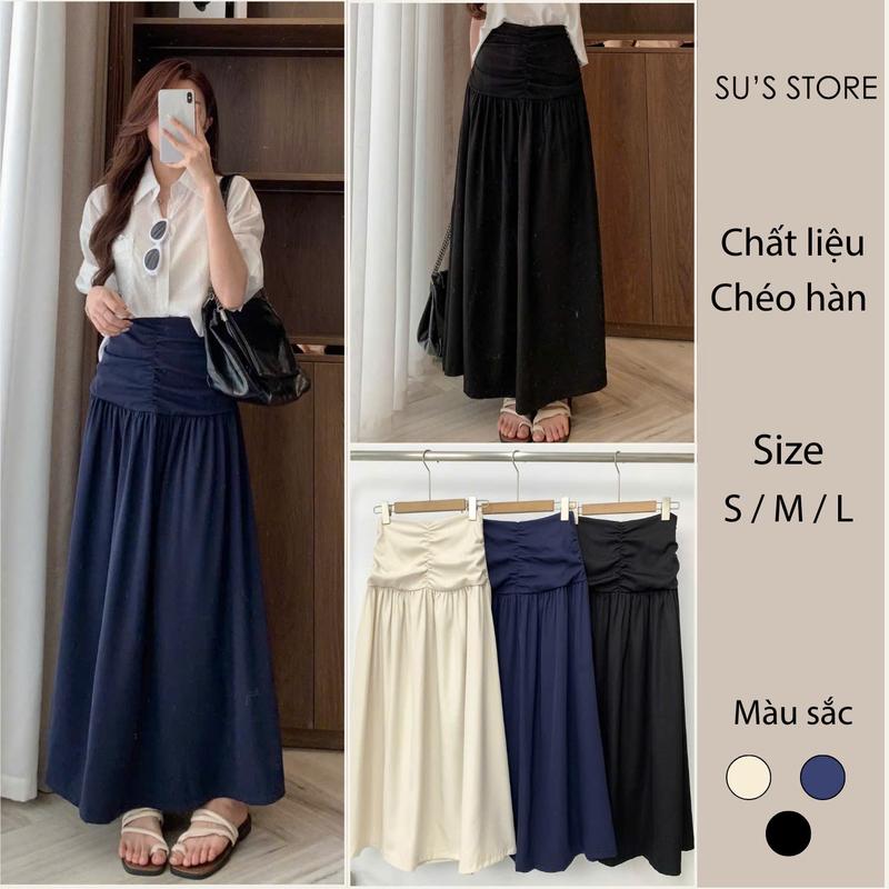 Chân Váy Dáng Dài Cạp Gân Giữa Chất Chéo Hàn Susstore CV312 Thời Trang Nữ