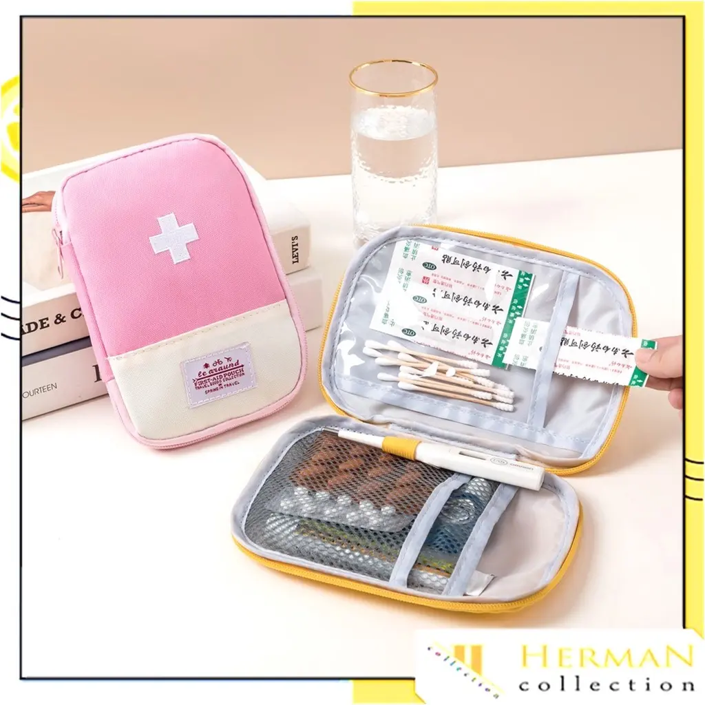 HC Tas P3K Mini Bentuk Persegi Tempat Kotak Obat Bag Organizer Medicine Bag First Aid Travel Medicine Pouch Tas Obat Mini Ala Korea Murah