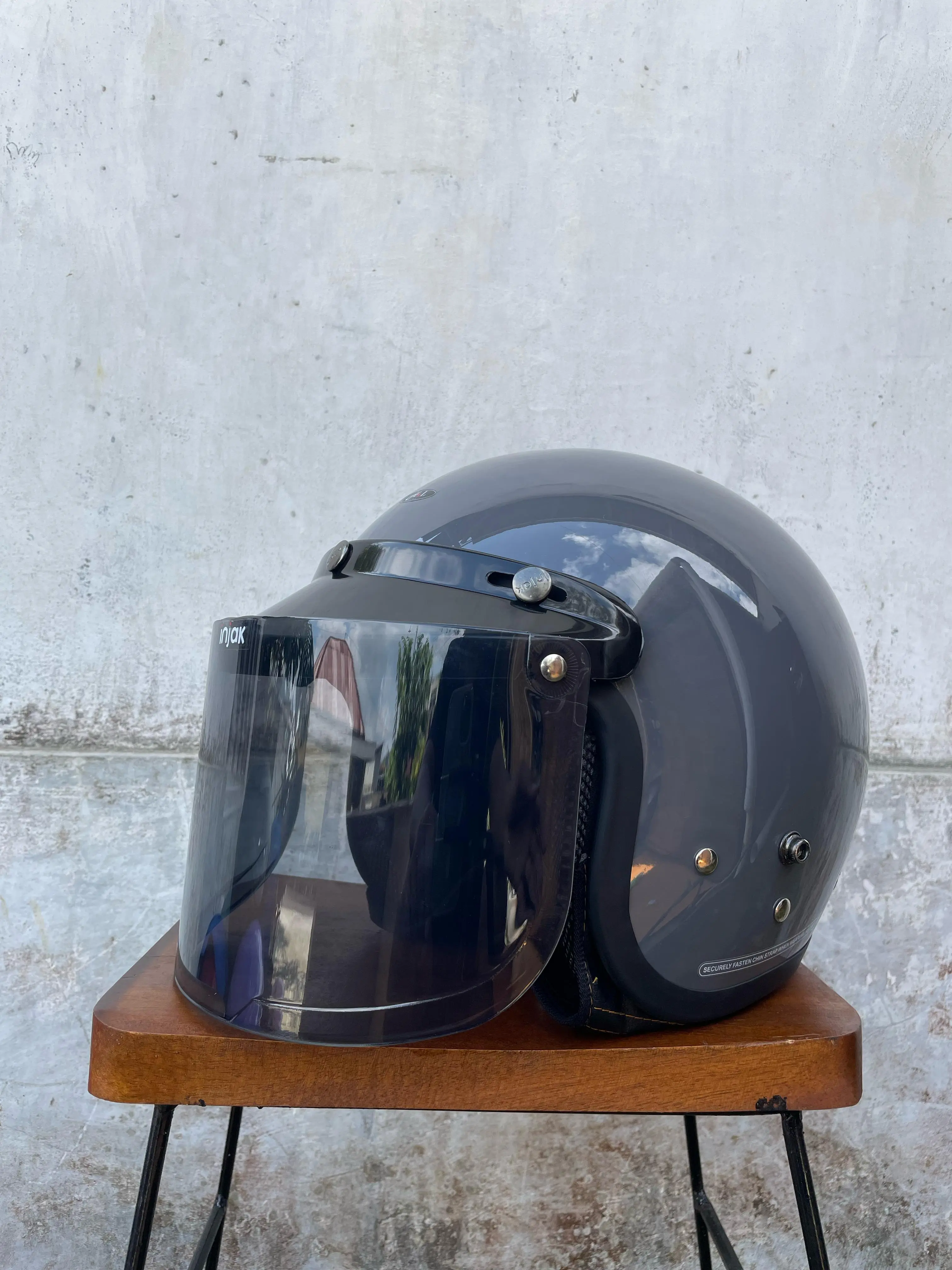 Helm Bogo retro premium Full Leher Dewasa Pria Hijab Wanita Terbaru SNI - Kaca Datar Hitam Motorcycle