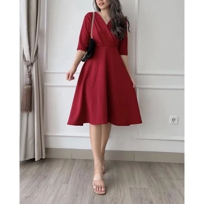 Dress korea simple scuba terbaru dress Jolly dress kondangan dres natal 2