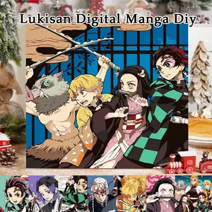 Paint By Numbers KIT Demon Slayer Kimetsu No Yaiba DIY Kit Melukis Kanvas 20x20 Cm Frame