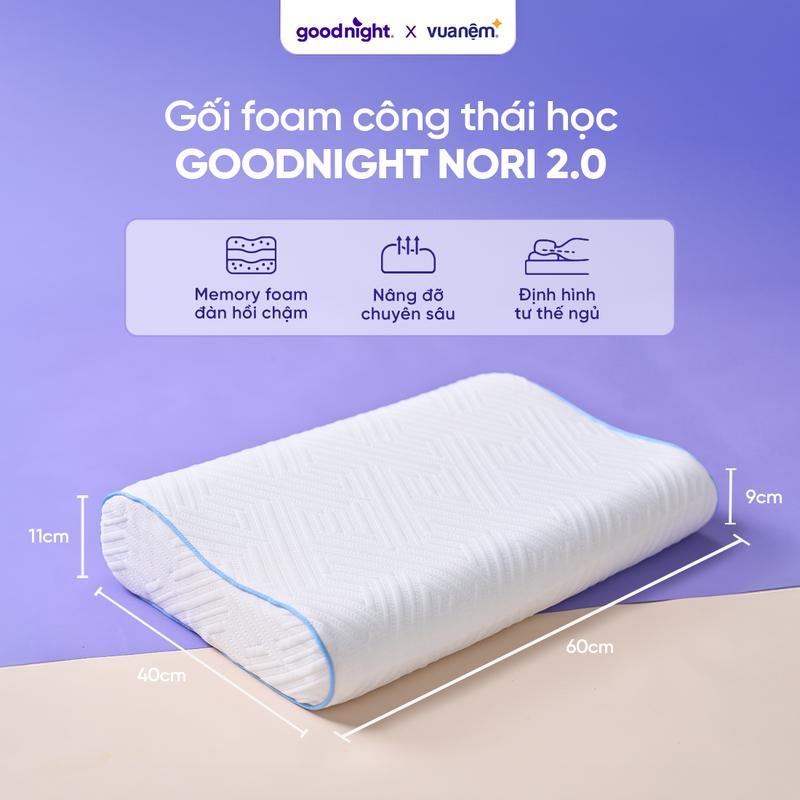 ( Tặng bịt mắt Tencel) Gối foam mây Goodnight Nori 2.0 Vua Nệm, gối ngủ người lớn êm ái, chất liệu memory foam muji, gối không bông, gối ngủ công thái học