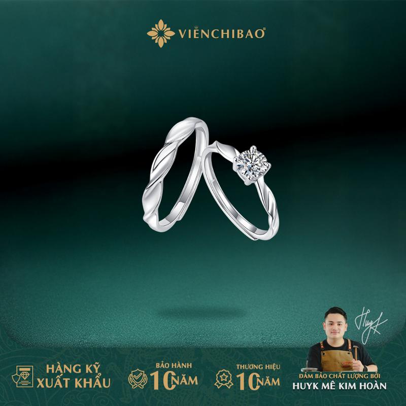HuyK Viễn Chí Bảo - Nhẫn đôi xoắn 4 chấu đá zircon freesize - Chất liệu bạc S999 - N400037