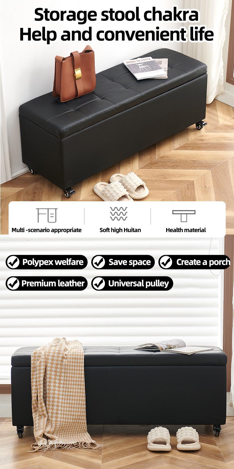 Product Introduction of 【SG Local Seller】Upgrade 120cm Leather Ottoman Storage Bench Stool With Wheel PU Waterproof- 47
