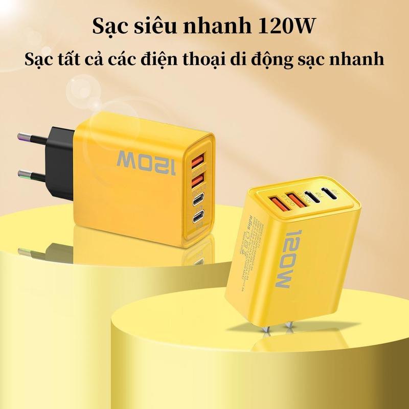 Product Introduction of Bộ sạc sạc nhanh,  USB kép + Type-C kép, Sạc nhanh PD Nhiều Cổng, Tiêu chuẩn Hoa Kỳ và Châu Âu, Tương thích với các thiết bị đầu cuối sạc Phụ Kiện Phone 120W 7