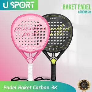 Alat Pemukul Racchette Padel Profesional Desain Pink dan Black Kualitas Terbaik Olahraga / Raket Padel Merah Muda Black Serat Karbon 3K