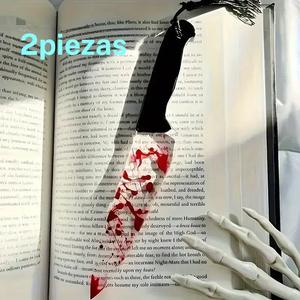Set de Marcadores de Acrílico Gótico de Terror, Diseño de Cuchillo de Sangre con Borlas, Separadores Transparentes Duraderos para Lecturas de Halloween