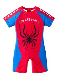 Traje de baño de una pieza para niño con cremallera y estampado de araña de dibujos animados; ideal para playa, surfear, parque acuático, nadar y uso diario a la moda