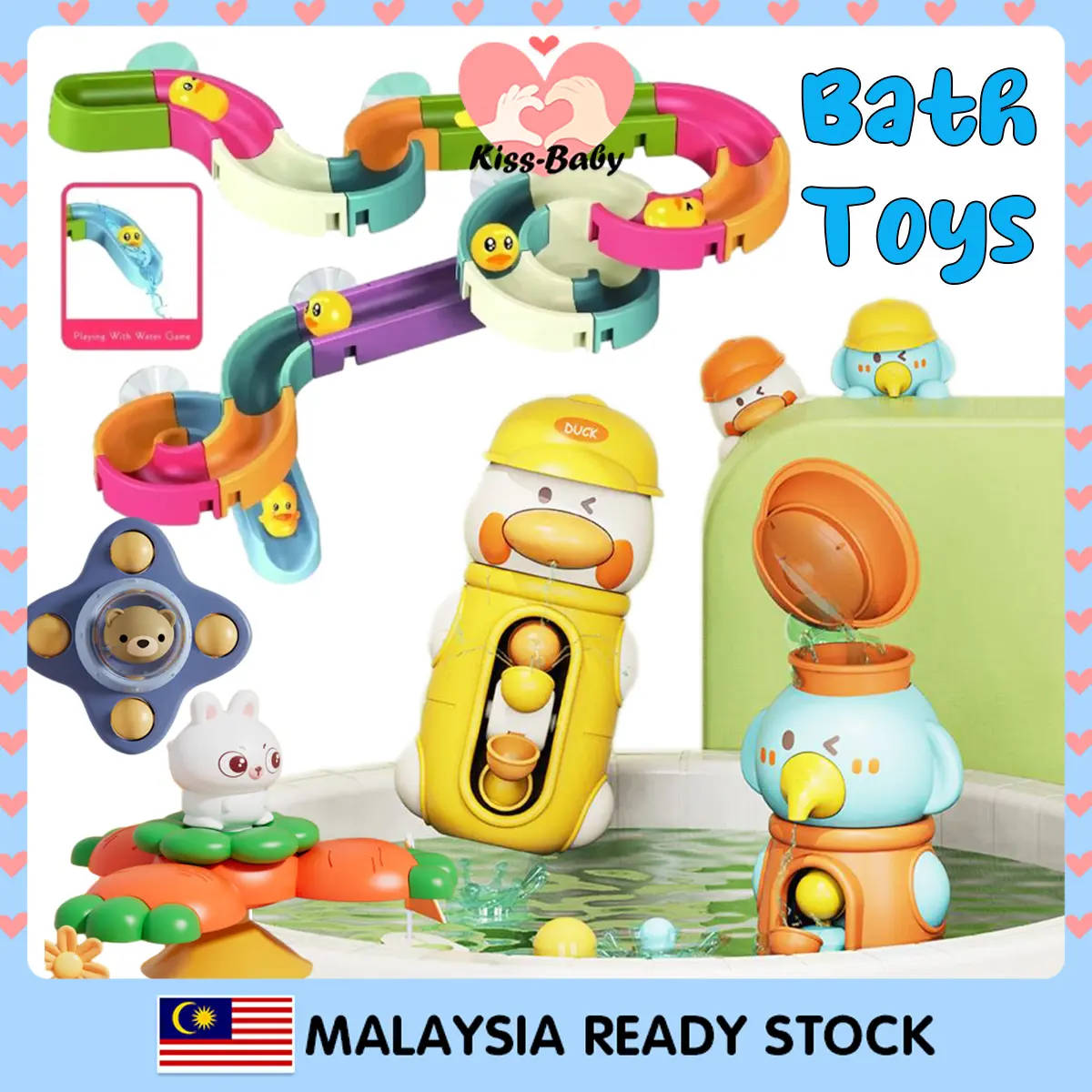 Baby Bath Shower Toys Swimming Pool Toys Cute Yellow Duck Toys Baby Sucker Top Toy Water Slide Track Wall Suction Baby Bath Toys