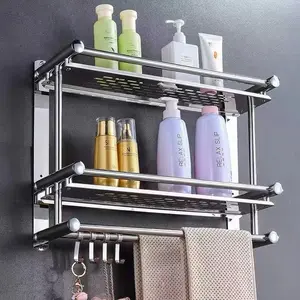 Rak Gantung Handuk Shampoo 2 Tingkat Stainless Rak Kamar Mandi Rak Tempel Gantung Rak Handuk Rak Kamar Mandi Dinding Rak Bumbu Dapur Serbaguna EZZY