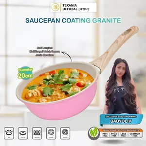 [EKSLUSIF BABYOLIV] TEXANIA Wajan Anti Lengket Diameter 20cm Gagang Kayu Lembut Tahan Panas  Wajan Anti Lengket Warna Pink Kitcheanware
