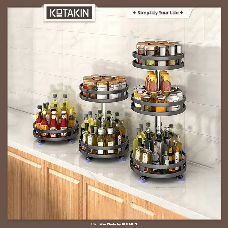 Rak Putar Besi Dapur 360 Derajat Tempat Penyimpanan Bumbu Scincare Sabun Besi Stainless Anti Karat 1